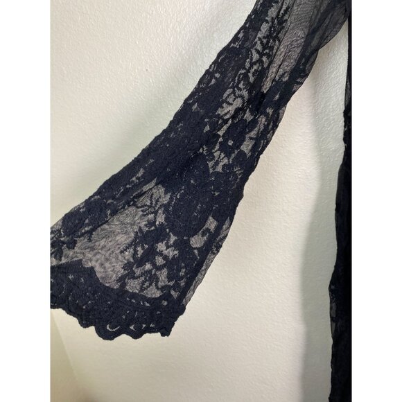 Hers & Mine Black Lace Kimono Long Cardigan Size M/L Sheer Mesh Grunge Gothic - Picture 11 of 15